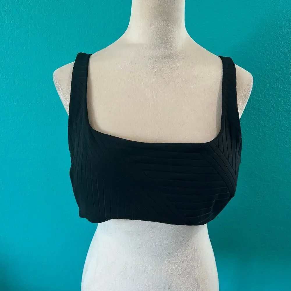 NWT Aerie XO Ribbed Wide Strap Scoop Bikini Top Women's True Black Swim Size XXL